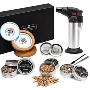 cocktail smoker kit with torch whiskey smoker kit with 4 flavors wood chips for cocktails whiskey bourbon cheese & meats gifts for men boyfriend husband dad (no butane)