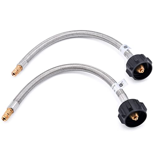 GasSaf 18inch RV Propane Pigtail Hose Stainless Steel Braid Connector with Type 1 Connection x 1/4 Inch Inverted Male Flare（2 PCS