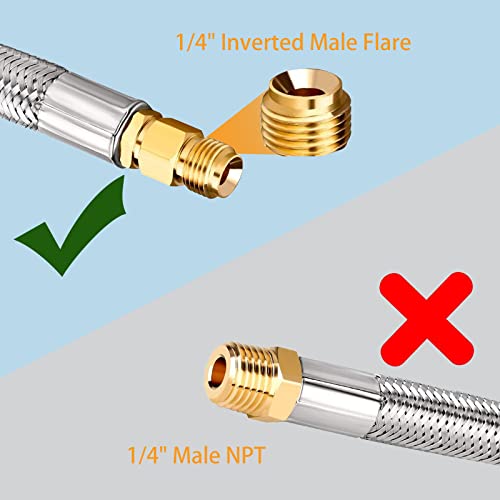 GasSaf 18inch RV Propane Pigtail Hose Stainless Steel Braid Connector with Type 1 Connection x 1/4 Inch Inverted Male Flare（2 PCS