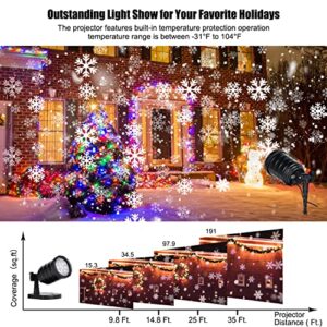 Christmas Projector Lights Outdoor, Led Snowflake Projector Lights Waterproof Plug in Moving Effect Wall Mountable Snowfall Lights for Christmas Holiday Home Party Decoration Indoor Outdoor Show