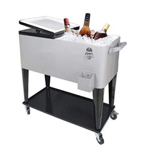 petgirl portable rolling cooler ice chest cart trolley for outdoor patio deck party beer cooler cart cover 80 quart rolling cooler on wheels backyard party drink beverage bar bottle opener