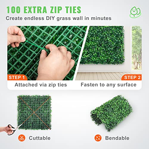 VEVOR 24PCS 20"x20" Artificial Boxwood Panels,Boxwood Hedge Wall Panels,Artificial Grass Backdrop Wall 1.6", Privacy Hedge Screen UV Protected for Outdoor Indoor Garden Fence Backyard