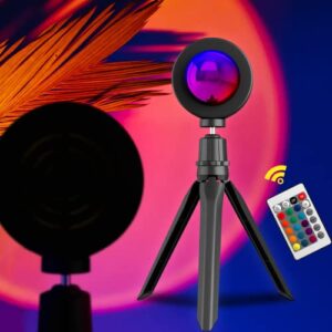 sunset lamp projector for room, sunset light projector with 24keys remote 16 multiple colors | rgb led multicolor tik tok adjustable sunset lamp usb port– different color changing & fade mode