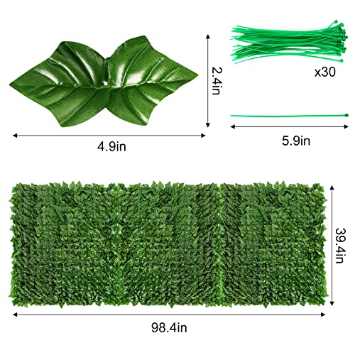 Whonline 98.4 X 39.4in Artificial Ivy Privacy Fence Screen, Expandable Faux Privacy Fence, Fake Ivy Leaves Hedge with 30pcs Zip Ties for Outdoor Apartment Decor