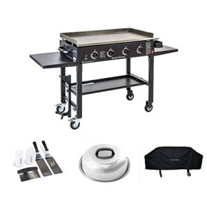 blackstone 36 inch outdoor flat top gas grill griddle station starter bundle with 4-burner grill, cover, accessory kit and melting dome