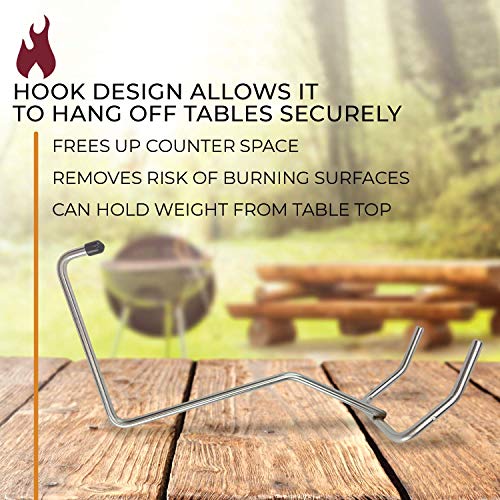 Kick Ash Basket Barbecue Grill Grate Lifter Tool with Table Hook and Handle for Charcoal and Gas Grills and Smokers, BBQ Grill Rack Lifter for Steel and Cast Iron Grill Grates, Stainless Steel