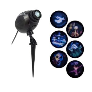 Halloween Projection Lightshow Decor, Jack Skellington Yard Light Theme, Outdoor Light Projector, Flickering Light Effect with Six Slides