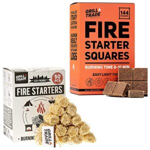 grill trade fire starter squares 144, easy burn your bbq grill, camping fire, wood stove, smoker pellets, lump charcoal &natural fire starters burn wood stove grill fireplace camping pit bbq charcol