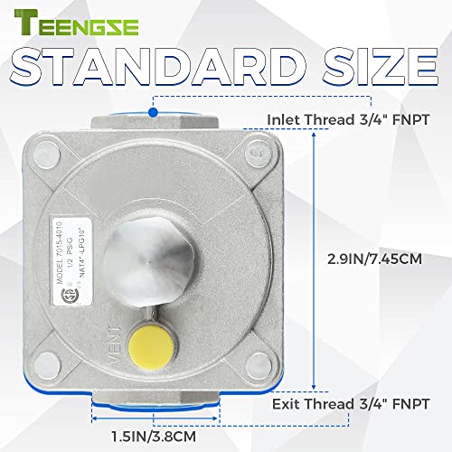 TEENGSE Natural Gas Pressure Regulator, 3/4" FNPT Thread Gas Propane Pressure Regulator, Adjustable LPG/NG Grill Regulator for NG/LPG Applications