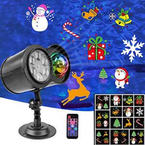 christmas projector lights, updated no slide 2-in-1 ocean wave projector light with 14 moving christmas patterns waterproof indoor outdoor landscape lighting for xmas holiday decor
