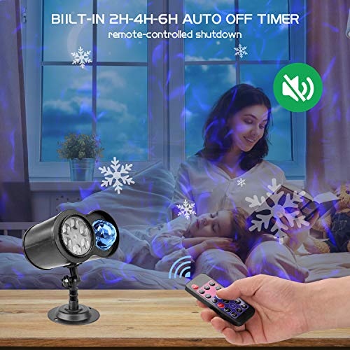 Christmas Projector Lights, Updated No Slide 2-in-1 Ocean Wave Projector Light with 14 Moving Christmas Patterns Waterproof Indoor Outdoor Landscape Lighting for Xmas Holiday Decor