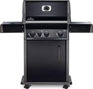 napoleon rogue xt 425 bbq grill, black, propane gas – rxt425sibpk-1 with three burners, infrared sear station side burner, barbecue gas cart, folding side shelves, instant failsafe ignition