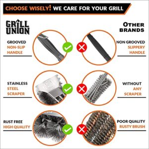 BBQ Grill Brush&Scraper for Outdoor Grill 18" Stainless Steel Grill Cleaning Brush Grill Grate Cleaner Safe Grill Accessories for Weber Gas, Charcoal, Smoker, Cast Iron,Infrared-Gifts for Men