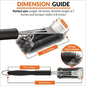 BBQ Grill Brush&Scraper for Outdoor Grill 18" Stainless Steel Grill Cleaning Brush Grill Grate Cleaner Safe Grill Accessories for Weber Gas, Charcoal, Smoker, Cast Iron,Infrared-Gifts for Men