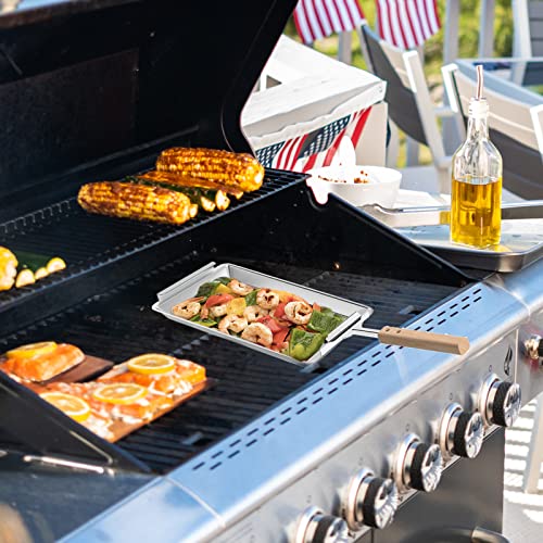 BBQration 3-in-1 Grill Basket Set, Thick Stainless Steel 3 Grilling Baskets, Serving Tray and Movable Handle, Perfect For Grilling Veggies Meats and Fish