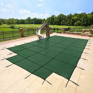 Pool Safety Cover Fits for Rectangle Inground Safety Pool Cover PP Green Mesh Inground Pool Covers 18x36ft with 4x8ft Center Steps Includes All Needed Hardware for Swimming Pool Winter Safety Cover