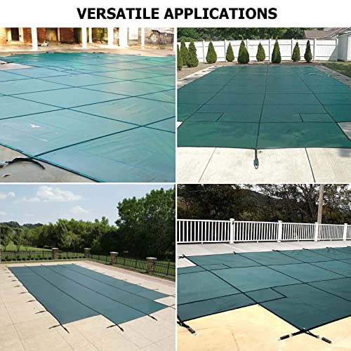 Pool Safety Cover Fits for Rectangle Inground Safety Pool Cover PP Green Mesh Inground Pool Covers 18x36ft with 4x8ft Center Steps Includes All Needed Hardware for Swimming Pool Winter Safety Cover