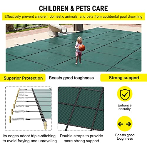 Pool Safety Cover Fits for Rectangle Inground Safety Pool Cover PP Green Mesh Inground Pool Covers 18x36ft with 4x8ft Center Steps Includes All Needed Hardware for Swimming Pool Winter Safety Cover