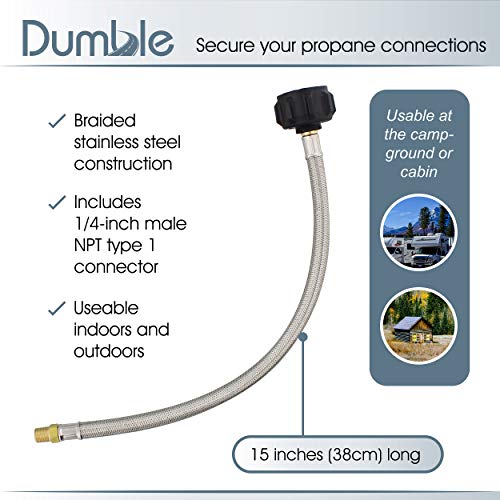 Dumble Low Pressure Regulator Hose, 15in Steel, 2pk - Pigtail Propane Hose for LP Gas Low PSI Regulator Pipe, RV Lines