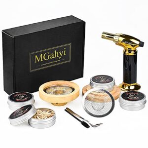 MGahyi Cocktail Smoker Kit with Torch(Without Butane) 4 Flavors Wood Chips for Drink Smoker,Old Fashioned Smoker Kit for Bourbon/Whiskey,Ideal Gifts for Men,Dad,Husband，Valentine's Day Gift (B)