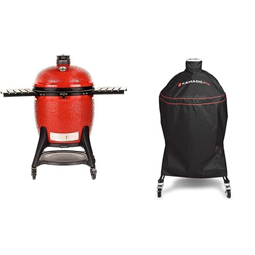 Kamado Joe Big Joe III 24 inch Charcoal Grill in Blaze Red with Grill Cover Bundle, KJ15041021