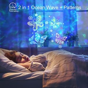 Christmas Projector Lights Outdoor - 2-in-1 3D Ocean Wave & Patterns LED Landscape Holiday Night Lights Waterproof with RF Remote Control Timer for Halloween Xmas Party Garden Decorations