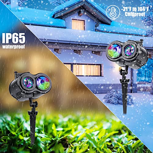 Christmas Projector Lights Outdoor - 2-in-1 3D Ocean Wave & Patterns LED Landscape Holiday Night Lights Waterproof with RF Remote Control Timer for Halloween Xmas Party Garden Decorations