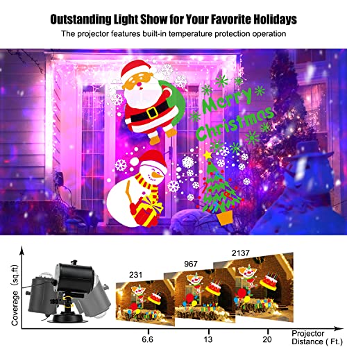 Christmas Projector Lights Outdoor - 2-in-1 3D Ocean Wave & Patterns LED Landscape Holiday Night Lights Waterproof with RF Remote Control Timer for Halloween Xmas Party Garden Decorations