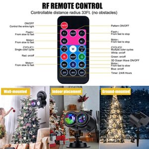 Christmas Projector Lights Outdoor - 2-in-1 3D Ocean Wave & Patterns LED Landscape Holiday Night Lights Waterproof with RF Remote Control Timer for Halloween Xmas Party Garden Decorations