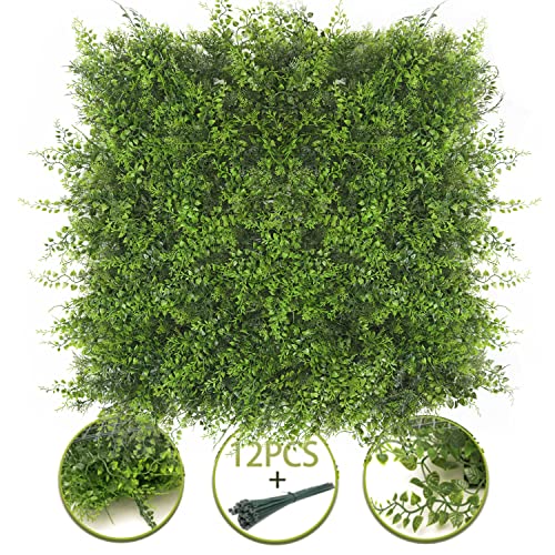 LMQSCH Artificial Hedge Grass Wall 12 PCS 20"X20" Privacy Fence Panels Faux Greenery Backdrop Wall Grass Decor Indoor Outdoor Artificial Hedge Wall Topiary Privacy Screens and Panels