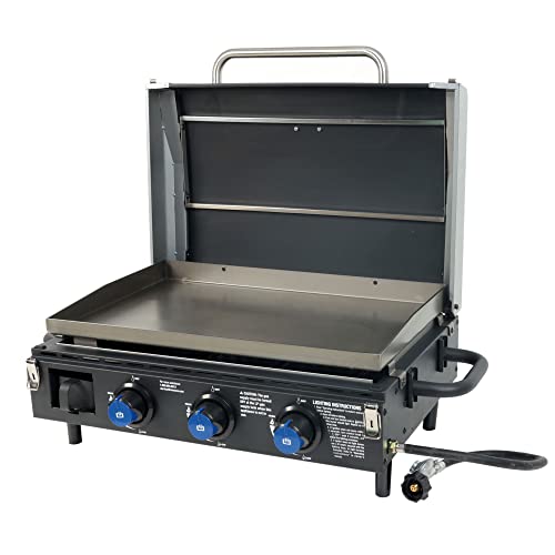 Razor GGC2228MG Stainless Steel Triple Burner 34.5" Portable Pre Seasoned Tabletop Outdoor Griddle for Backyard Cooking, Tailgating, and Camping