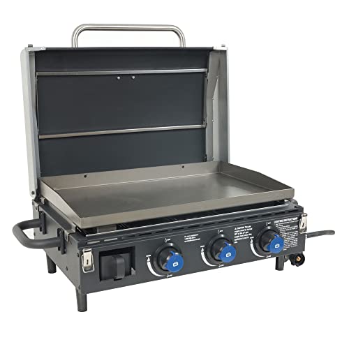 Razor GGC2228MG Stainless Steel Triple Burner 34.5" Portable Pre Seasoned Tabletop Outdoor Griddle for Backyard Cooking, Tailgating, and Camping