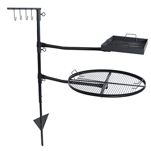 Sunnydaze Dual Campfire Steel Cooking Grill Grate Swivel System - Outdoor Adjustable Fire Pit BBQ Grilling Accessory Set with Stand - Ground Stake with 2 Swing Grates