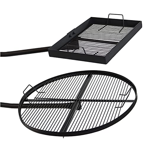 Sunnydaze Dual Campfire Steel Cooking Grill Grate Swivel System - Outdoor Adjustable Fire Pit BBQ Grilling Accessory Set with Stand - Ground Stake with 2 Swing Grates