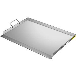 vevor stainless steel griddle, 23″ x 16″ griddle flat top plate, griddle for bbq charcoal/gas gril with 2 handles, rectangular flat top grill with extra drain hole for tailgating and parties.
