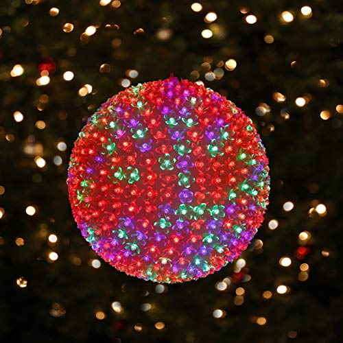 Alpine Corporation 13" H Indoor/Outdoor Flashing Holiday Round Ornament with Multi-Colored LED Lights