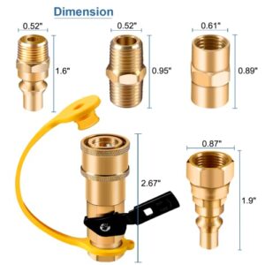 RV Propane Quick Connect Fittings Adapter Valve for Campers 3/8” Flare x 1/4” NPT Male Pipe Half-Union Fitting to Heater Appliance Plug with 3/8” Female Flare Assembly Kit Convert Gas BBQ Grill