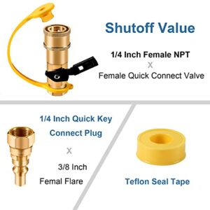 RV Propane Quick Connect Fittings Adapter Valve for Campers 3/8” Flare x 1/4” NPT Male Pipe Half-Union Fitting to Heater Appliance Plug with 3/8” Female Flare Assembly Kit Convert Gas BBQ Grill