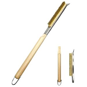 pizza oven brush with scraper brass bristles for pizza oven 21inch pizza stone brush, pizza oven accessories for outdoor grill cooking