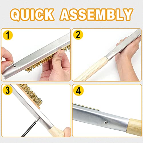 Pizza Oven Brush with Scraper Brass Bristles for Pizza Oven 21inch Pizza Stone Brush, Pizza Oven Accessories for Outdoor Grill Cooking