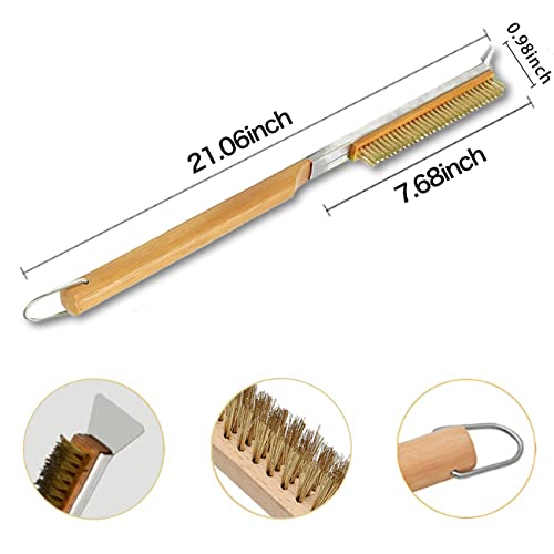 Pizza Oven Brush with Scraper Brass Bristles for Pizza Oven 21inch Pizza Stone Brush, Pizza Oven Accessories for Outdoor Grill Cooking