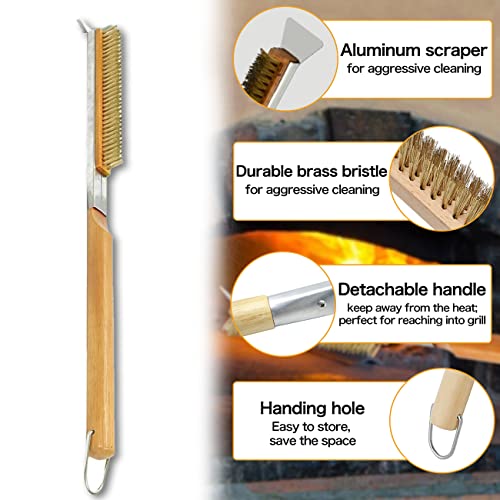 Pizza Oven Brush with Scraper Brass Bristles for Pizza Oven 21inch Pizza Stone Brush, Pizza Oven Accessories for Outdoor Grill Cooking