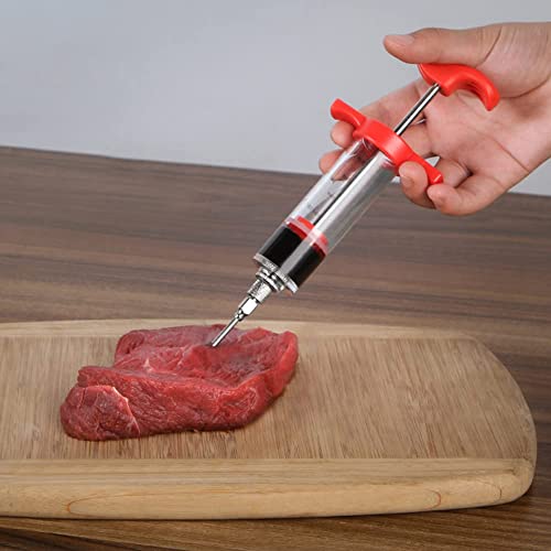 Plastic Turkey Injector Syringe, Turkey Needle Injector, Meat Injector Kit, Meat Injector Marinade, Meat Injectors for Smoking, BBQ Injector, Red 1 -oz