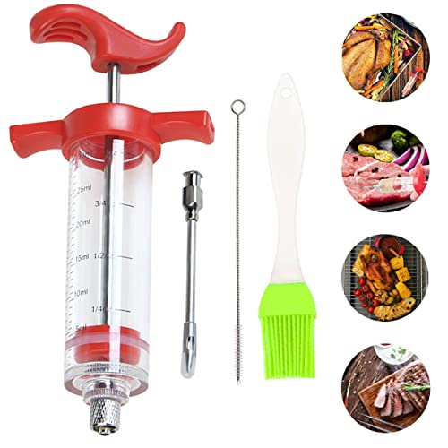 Plastic Turkey Injector Syringe, Turkey Needle Injector, Meat Injector Kit, Meat Injector Marinade, Meat Injectors for Smoking, BBQ Injector, Red 1 -oz