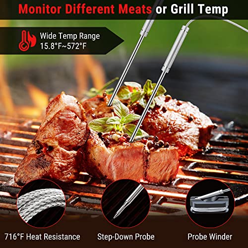 ThermoPro Wireless Meat Thermometer of 500FT, Bluetooth Meat Thermometer for Smoker Oven, Grill Thermometer with Dual Probes, Smart Rechargeable BBQ Thermometer for Cooking Turkey Fish Beef