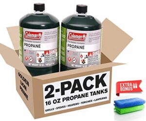 propane tank 2 pack with golden lion bonus: 2 cleaning towels green 16oz