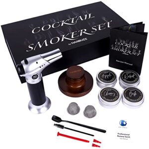 cocktail smoker kit with torch & premium gift box, 15 piece whiskey smoker kit for old fashioned cocktail kit, glass cocktail smoking kit for drinks, bourbon smoker gift for men, husband, father, dad