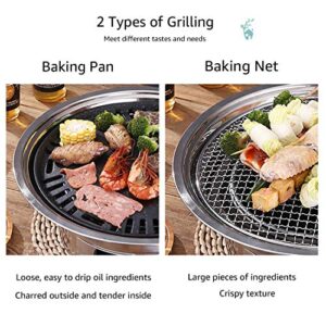 Baffect BBQ Charcoal Grill, 13.7 inch Non-stick Stainless Steel Korean Barbecue Grill, Portable Charcoal Stove for Outdoors Camping Picnic and Indoor Party Cooking