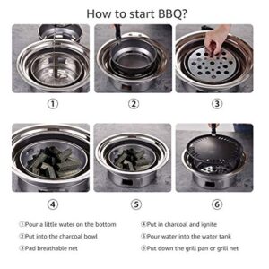 Baffect BBQ Charcoal Grill, 13.7 inch Non-stick Stainless Steel Korean Barbecue Grill, Portable Charcoal Stove for Outdoors Camping Picnic and Indoor Party Cooking