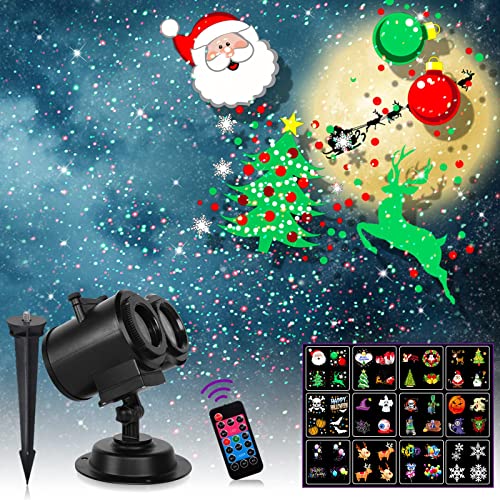 Christmas Lights,InPoTo 12 Patterns Christmas Projector Lights with Red and Green dot , Waterproof Decoration Lights for Celebration Halloween,Christmas,New Year ,Birthday and Party Use